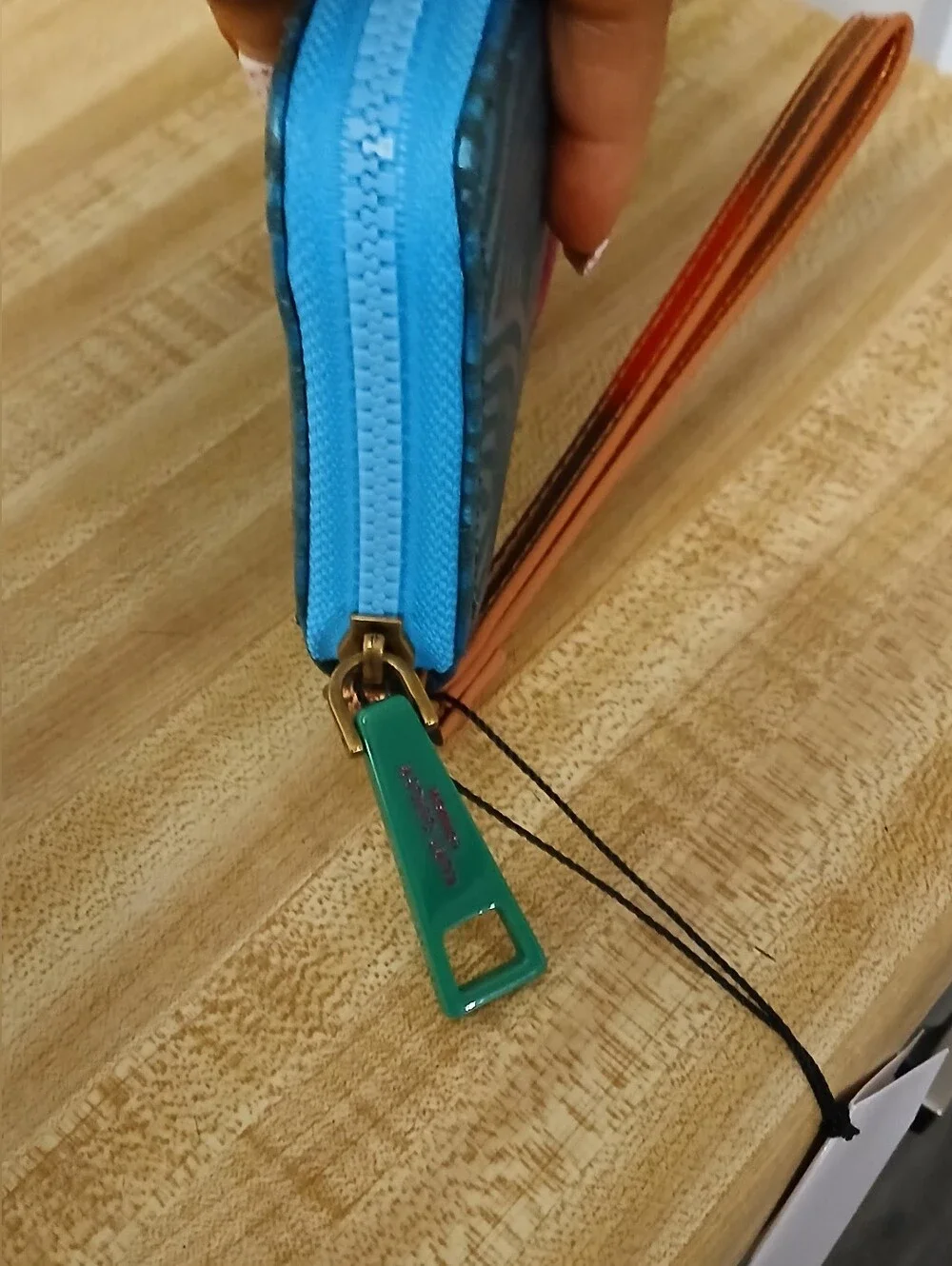 Kurt Geiger Teal and Pink Metallic Zip Around Wristlet
